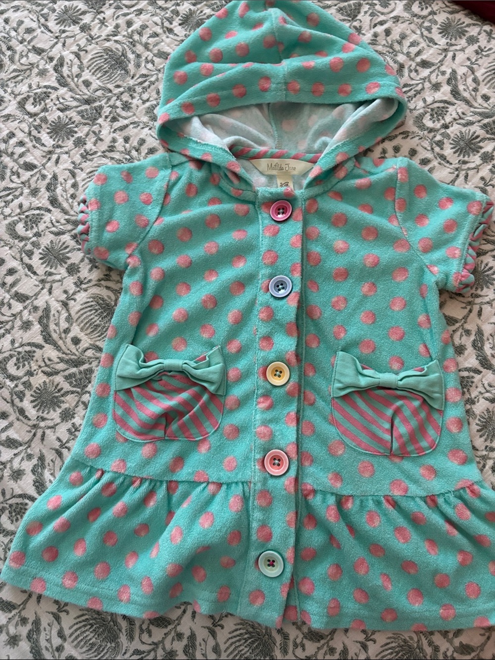 Matilda Jane Mint Green & Pink Polka Dot Hooded Swim Coverup